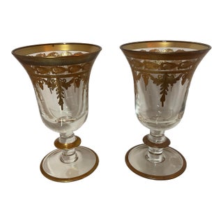 Early 20th Century Medici Gold Arte Italica Water Goblets- Set of 2 For Sale