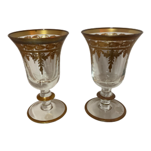 Early 20th Century Medici Gold Arte Italica Water Goblets- Set of 2
