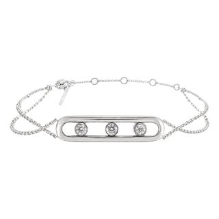 Messika Paris Move Classique Large Model 18k White Gold 0.25ctw Bar Bracelet For Sale