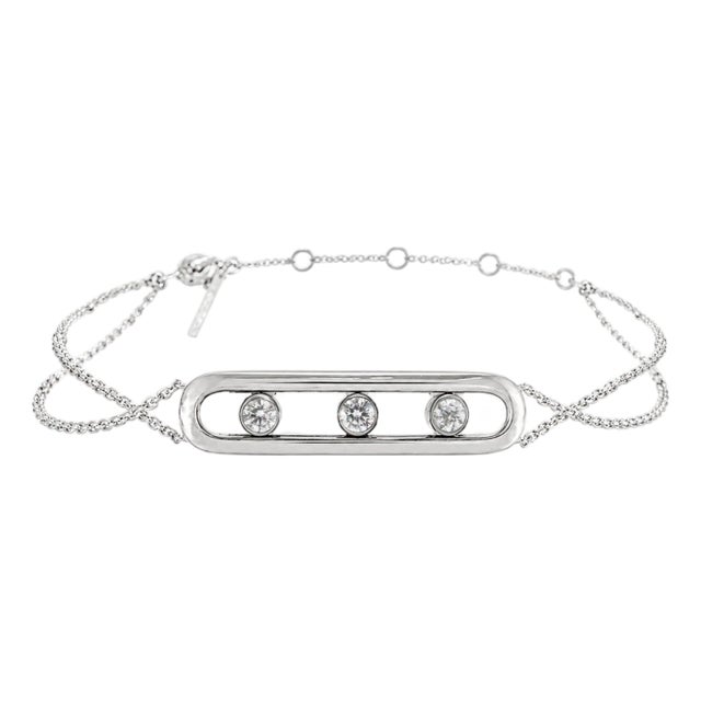 Messika Paris Move Classique Large Model 18k White Gold 0.25ctw Bar Bracelet For Sale