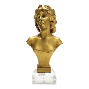Art Nouveau Golden Patinated Bronze Bust/Seal With Acrylic Base 'La Poésie' Signed by Lecci, Exhibited at the Salon Des Artistes Français, Paris 1910