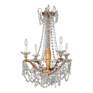 French Art Deco Brass and Crystal Chandelier 4 Lights