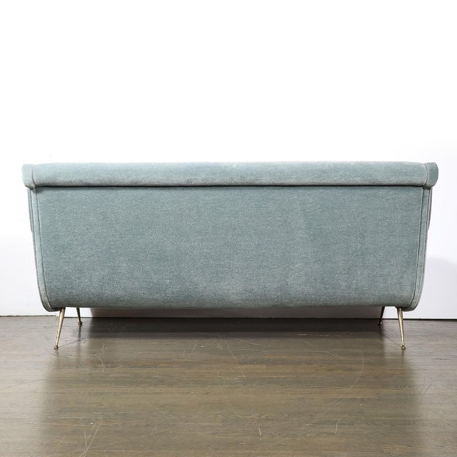 Mid-Century Lady Sofa in Powder Blue Velvet Mohair & Brass Legs by Marco Zanuso For Sale - Image 13 of 16