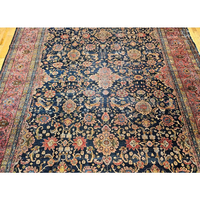 19th Century Oversized Persian Farahan Sarouk Rug, Hand-Knotted Wool, Allover Geometric Design, Navy & Red, 11x17 For Sale - Image 10 of 16