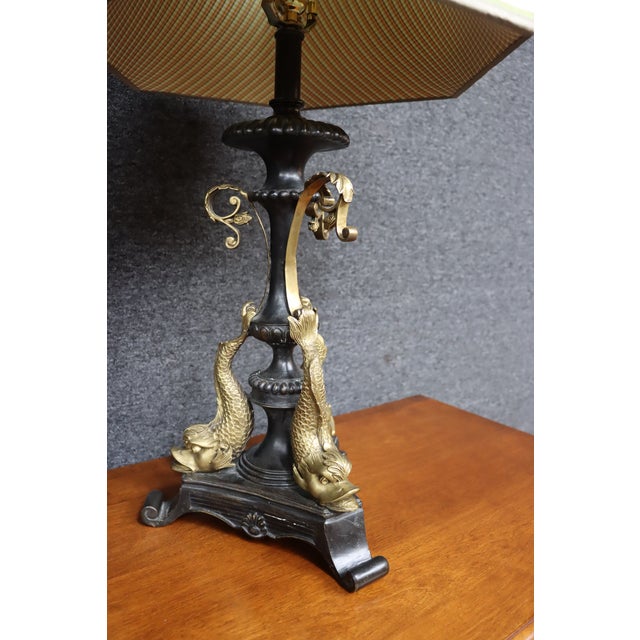 Antique French Empire Style Bronze Dolphin Table Lamps – Pair For Sale - Image 11 of 13