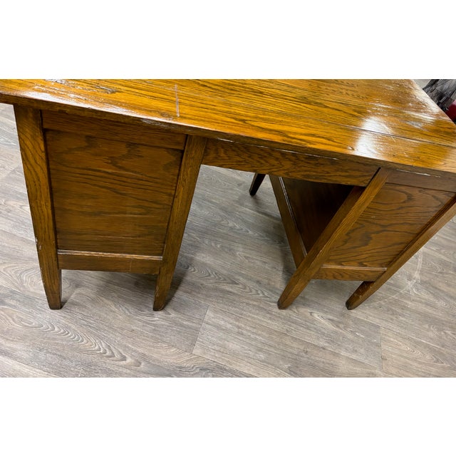 Vintage Arts & Crafts Mission Oak Pedestal Teacher Desk Office Desk Library Desk For Sale - Image 11 of 14