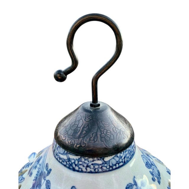Ceramic Large Blue & White Chinoiserie Ceramic Birdcage Sculpture With Perched Birds For Sale - Image 7 of 10