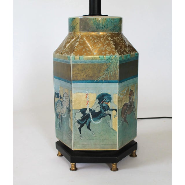 Late 20th Century Reverse Painted Hexagonal Tang Horse Table Lamp For Sale In Milwaukee - Image 6 of 13