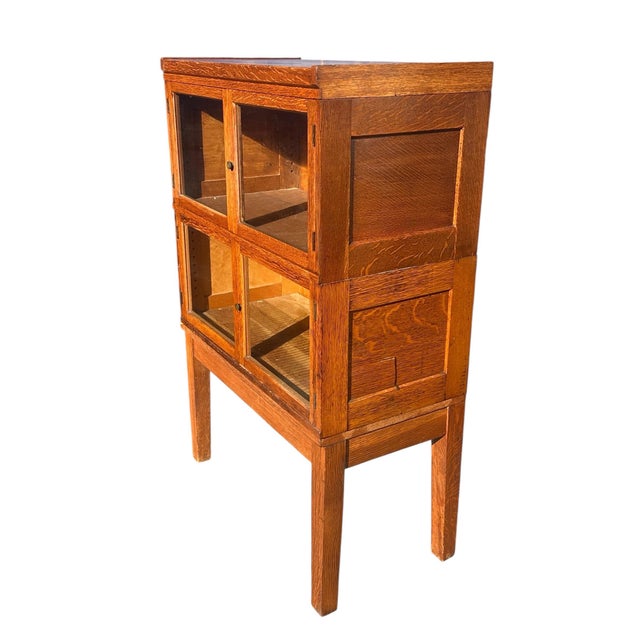 Antique Arts & Crafts Tiger Oak Four Section Haberdashery Display Cabinet Rare For Sale - Image 10 of 11