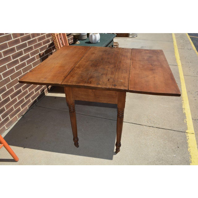 Vintage European Rustic Dark Pine DropLeaf Farmhouse Dining Table on