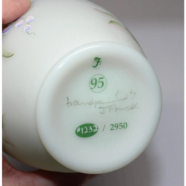 1980s Fenton Lotus Mist Butterfly & Berry 5 1/2" Ruffled Vase For Sale - Image 6 of 6