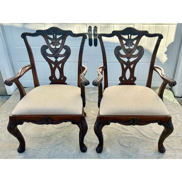Wood Henredon Chippendale Mahogany Armchairs Carved Ball & Claw Feet Pair Vintage 80s For Sale - Image 7 of 12
