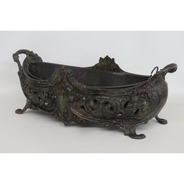 Metal Jardiniere Planter Rococo Style Scrollwork Footed Centerpiece Bowl 4957b For Sale - Image 4 of 18
