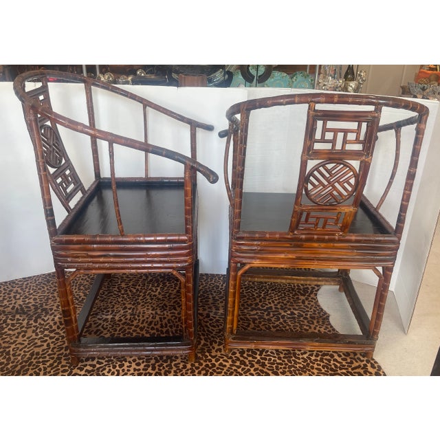19Th C. Pair Qing Dynasty Chinese Bamboo Chairs For Sale In West Palm - Image 6 of 12