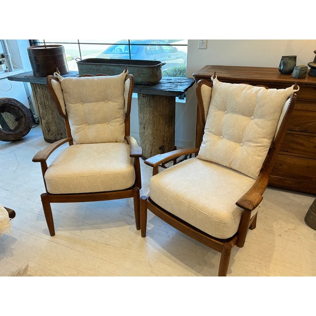 Pair of Wood and Upholstered Armchairs, 1940s/50s, France For Sale - Image 9 of 17