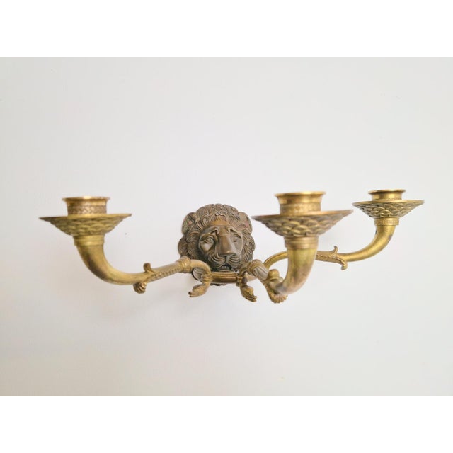 20th Century French Bronze & Brass Wall Sconces with Lion Heads, Set of 2 For Sale - Image 6 of 14