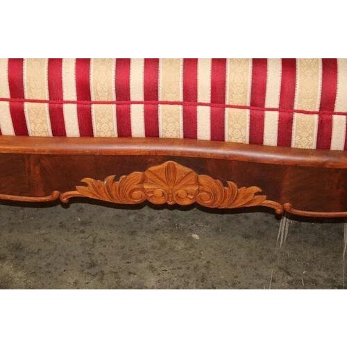 Traditional 1800s Antique Empire Period, Medallion Back, New Upholstery, Red & Beige Sofa For Sale - Image 3 of 6