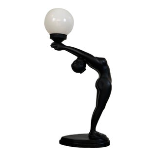1980s Art Deco Sculptural Figural Globe Table Lamp For Sale
