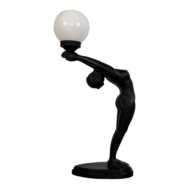 1980s Art Deco Sculptural Figural Globe Table Lamp For Sale