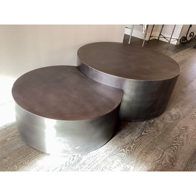 Steel Nesting Drum Coffee Tables, Gunmetal For Sale - Image 10 of 12