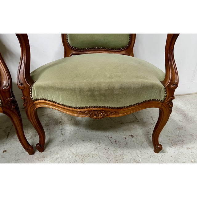 Louis XV Style Armchairs in Walnut, Set of 2 For Sale - Image 3 of 14