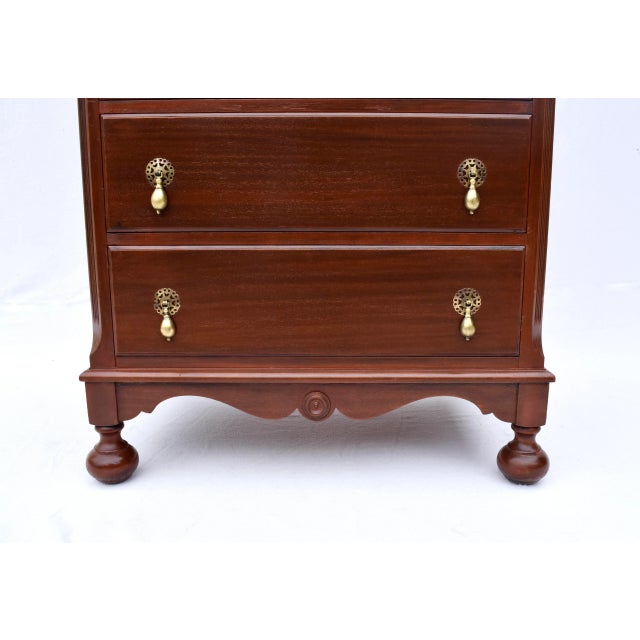 Wood William and Mary Style Mahogany Chest of Drawers With Brass Pulls, Usa For Sale - Image 7 of 12