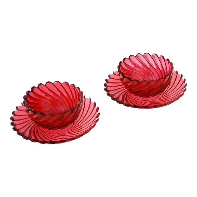 Vintage Ruby Red Crystal Glass Bowls and Plates - 4 Pieces For Sale
