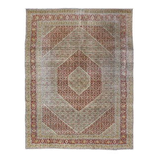 Antique Persian Tabriz Distressed Rug With Geometric Diamond Design For Sale