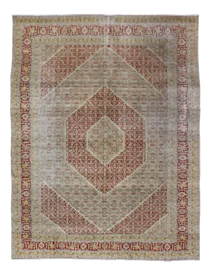 Antique Persian Tabriz Distressed Rug With Geometric Diamond Design