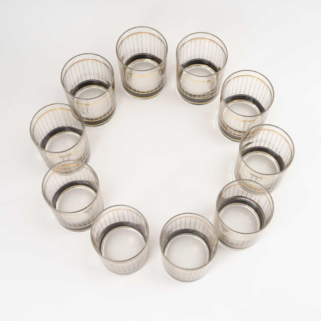 Gold Vintage Culver Devon Black Double Old Fashioned Glasses - Set of 10 For Sale - Image 8 of 12