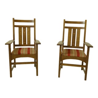 Pair Stickley Harvey Ellis Design Mission Oak Armchairs For Sale