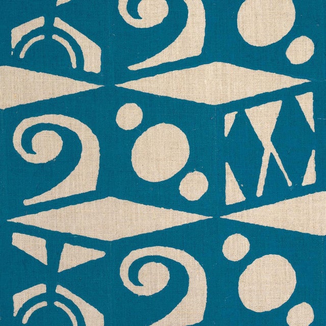 Traditional Sample - Schumacher Tarot Hand Block Fabric In Mineral Blue For Sale - Image 3 of 5