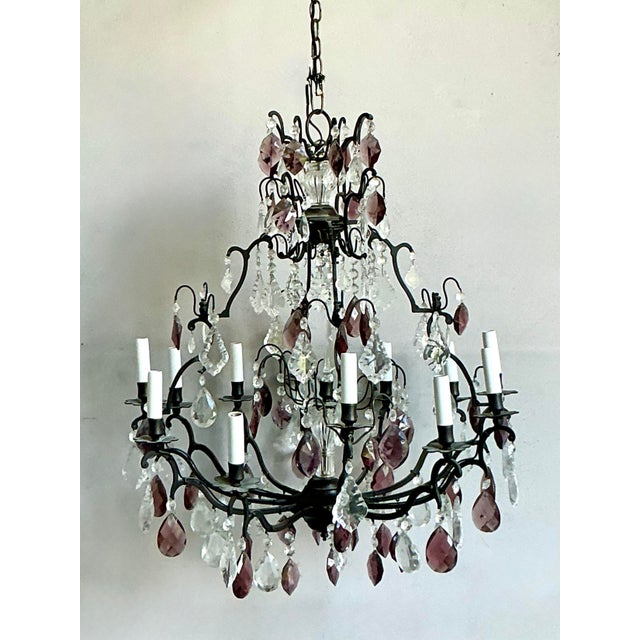 Hollywood Regency Vintage Regency Cut Crystal Chandelier For Sale - Image 3 of 6