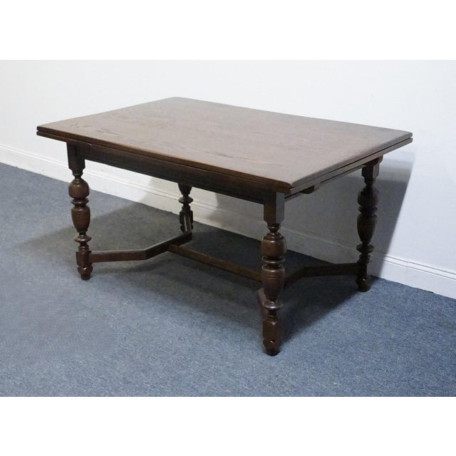 Vintage Antique Solid Oak Rustic Gothic Jacobean Tudor Style 86" Refectory Dining Table For Sale - Image 10 of 12
