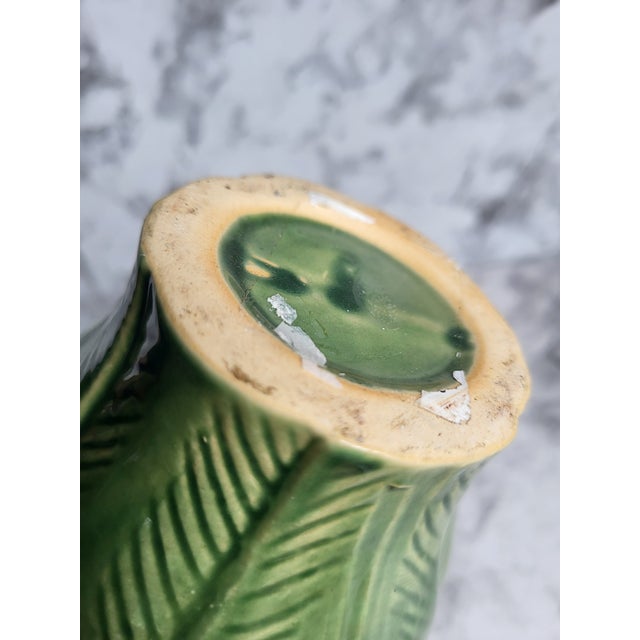 1970s 1970s Green Glazed Majolica Lotus Leaf Planter For Sale - Image 5 of 8