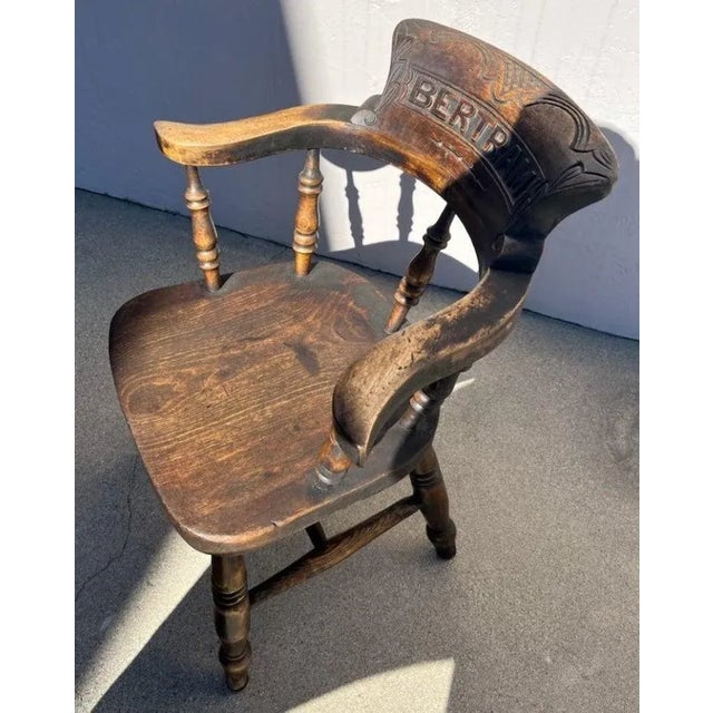 19th Century 19th Century English Children's Windsor Arm Chair Carved " Bertram" For Sale - Image 5 of 9