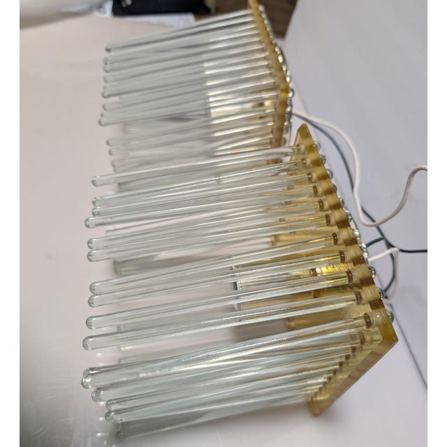 Mid 20th Century Mid 20th Century Postmodern Gaetano Sciolari Style Brass and Glass Rods Flush Mount - A Pair For Sale - Image 5 of 14