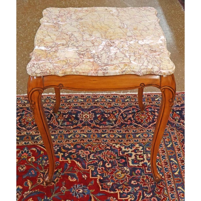 Pair of Vintage Marble Top Walnut Louis XV French Style End Tables For Sale In New York - Image 6 of 15