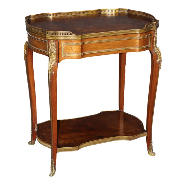 19th C French Louis XV Style Bronze Ormolu Mounted Two Tier End Table For Sale