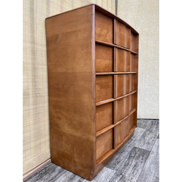 Vintage Refinished Mid Century Modern Five-Drawer Highboy Dresser by Heywood Wakefield Furniture Corp. Circa 1950s...