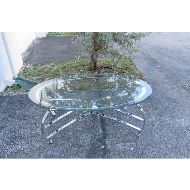 Hollywood Regency Mid Century Chrome Oval Glass Top Coffee For Sale - Image 11 of 13