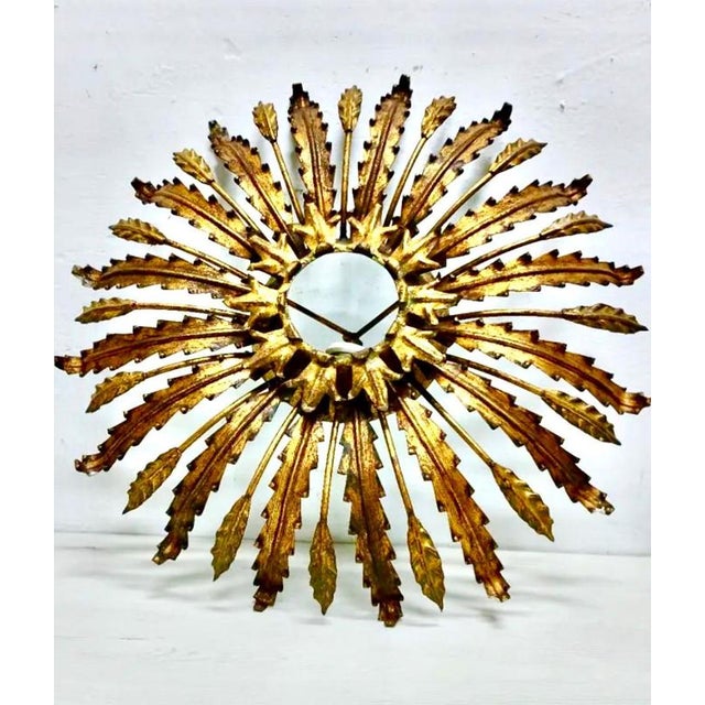 1950s Large Spanish Sunburst Flush Mount in Gilt Metal with Support, 1950 For Sale - Image 5 of 8