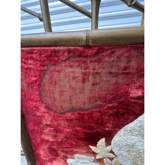 Ruby Red Antique Victorian Embroidered Chinoiserie Fire Screen For Sale - Image 8 of 18
