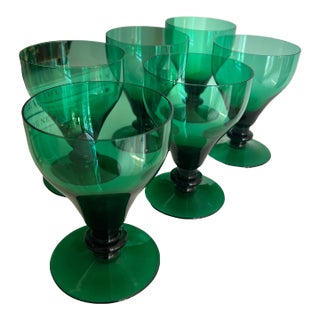 William Yeoward Crystal Emerald Green Goblets- Set of 6 For Sale