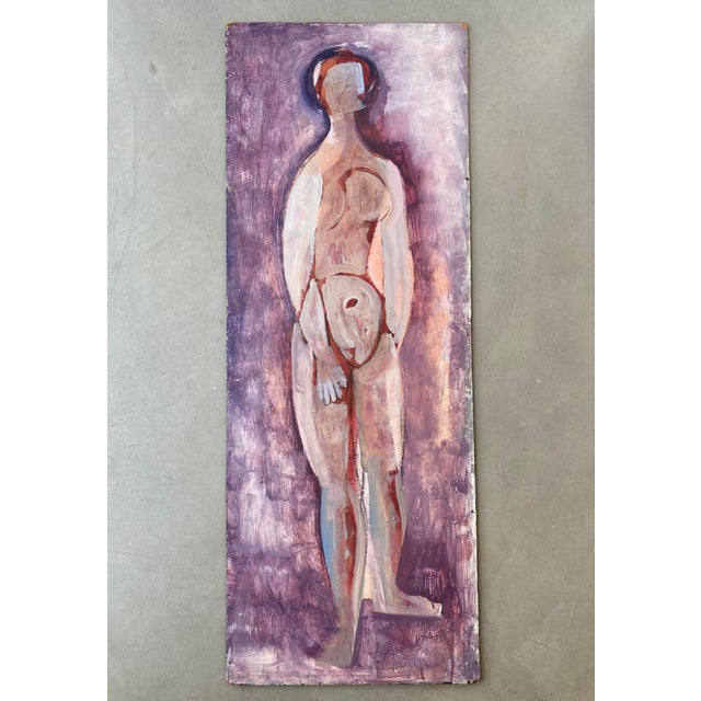 Mid 20th Century Mid 20th Century Cubist Figurative Nude Oil Painting on Masonite For Sale - Image 5 of 5