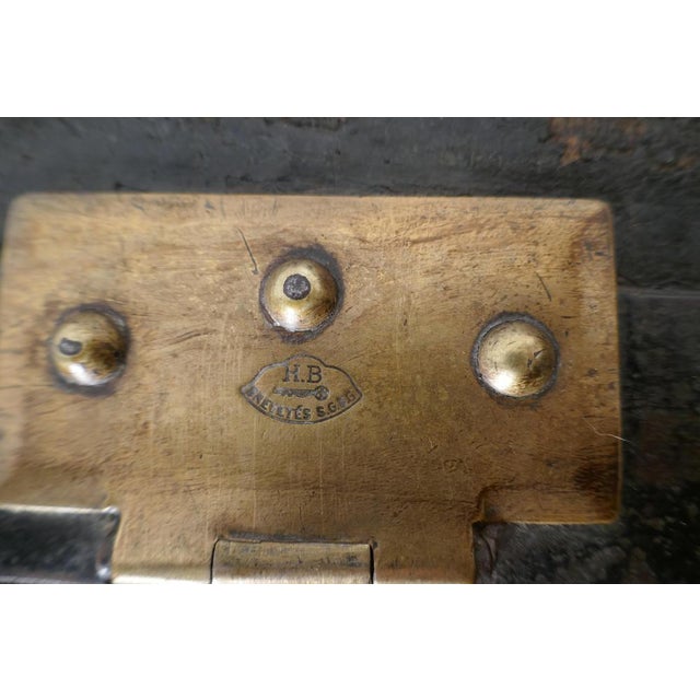 Black French Country House Leather and Brass Bound Chest For Sale - Image 8 of 10