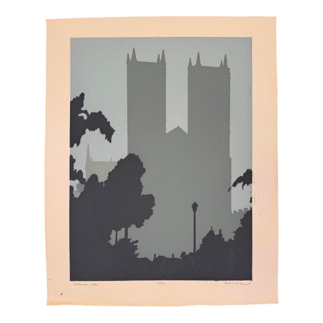 Vintage Minimalist British Architecture Fine Art Print Serigraph "Westminster Abbey" on Paper For Sale