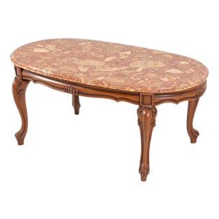 Vintage Louis XV Style Coffee Table with Marble Top For Sale