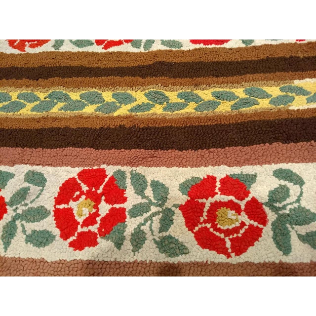 1900 - 1909 Vintage Hand-Hooked Rug, Banded Floral Pattern, American Folk Art, 3x4 For Sale - Image 5 of 9