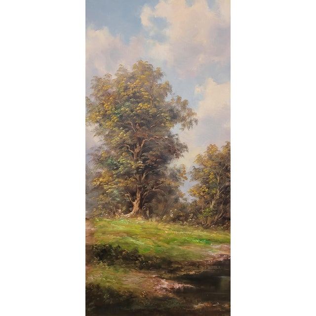 1990s Large and Beautiful Oil Painting of a Country Road For Sale - Image 10 of 12